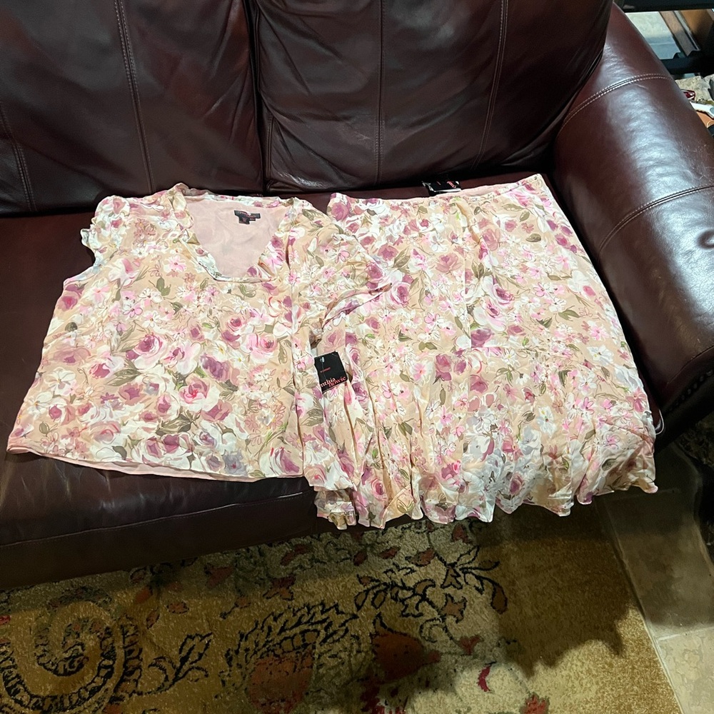 Cynthia Howie New 2Pc Pink Floral Skirt Set